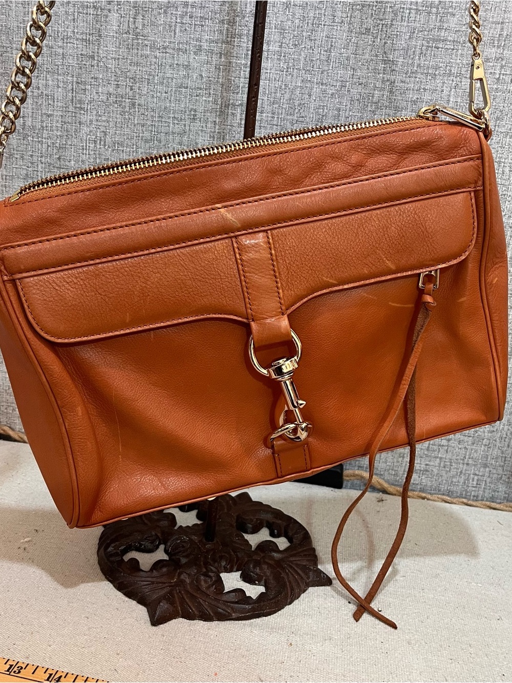 Rebecca Minkoff Palo Alto Crossbody Bag Cognac Leather Chain Strap